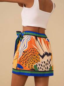 Travachic 女士度假全印花系带短款休闲裙，适合度假、下午茶、婚礼季节、海滩巡游度假、城市公路旅行度假、波西米亚风度假、音乐节、沙滩装、复活节、优雅、度假、音乐会女士、热带、度假、波西米亚风，适合春夏和秋季 - 藍色 - 查看 2