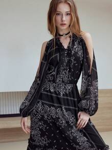 MOTF STUDIO PAISLEY PRINT FLOWY DRESS - Black - View 3
