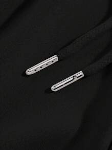 Manfinity EMRG 宽松男士字母图案抽绳腰斜口袋运动裤哥特裤，适合狂欢 - 黑色 - 查看 4