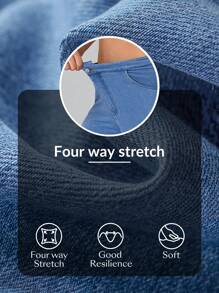 SHEIN Essnce Plus Size Front Button Pocket Simple Slim Fit Casual Jeans Stretchy Knit Denim Apple Bottom Jeans - Blue - View 9