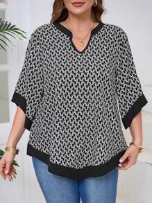 EMERY ROSE Plus Size Women Casual Asymmetrical Hem Pullover Shirt - Multicolor - View 3