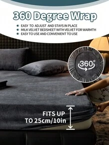 1pc Velvet Fitted Sheet, Bedding, Soft & Comfortable Mattress Cover, Solid Color Fitted Sheet, Suitable For Autumn/Winter, Deep Pocket Design, Includes Fitted Sheet Only (No Pillowcase), Dust-Proof, Machine Washable, Suitable For All Seasons, Bedding Gift, Fits Twin, Full, Queen, King Beds, Machine Washable, Autumn Decor, Room Decor - Black - View 4