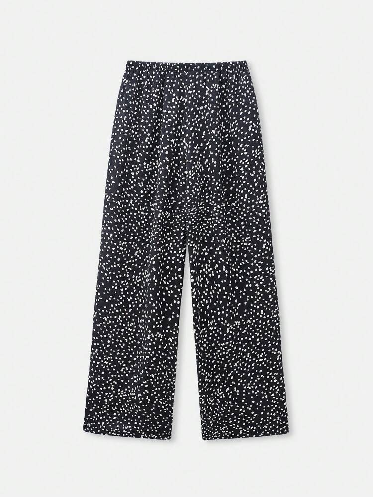 SHEIN Maija Eleganckie nowoczesne czarne długie spodnie damskie w kropki, swobodne romantyczne wakacje, odpowiednie na wyjścia, imprezy, gości weselnych, styl vintage, odpowiednie na walentynki