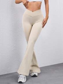 Easithlete Seamless High Stretch Waistline Pocket Design Flared Yoga Pants