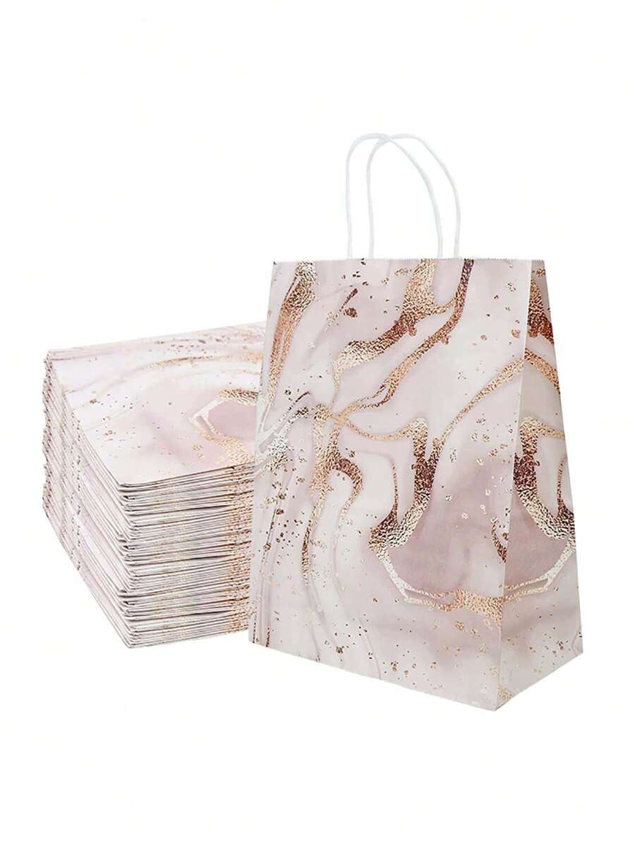 SHEIN Túi quà tặng họa tiết đá cẩm thạch 6 chiếc, Túi giấy gói quà hiện đại cho tiệc Valentine - Hồng - Xem 1