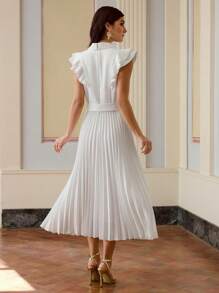 ZEYLAH Vestido con manga voluminosa, contraste y pliegues - Blanco - Ver 6