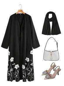 Al Najma Abaya larga bordada con flores para mujeres, bata modesta