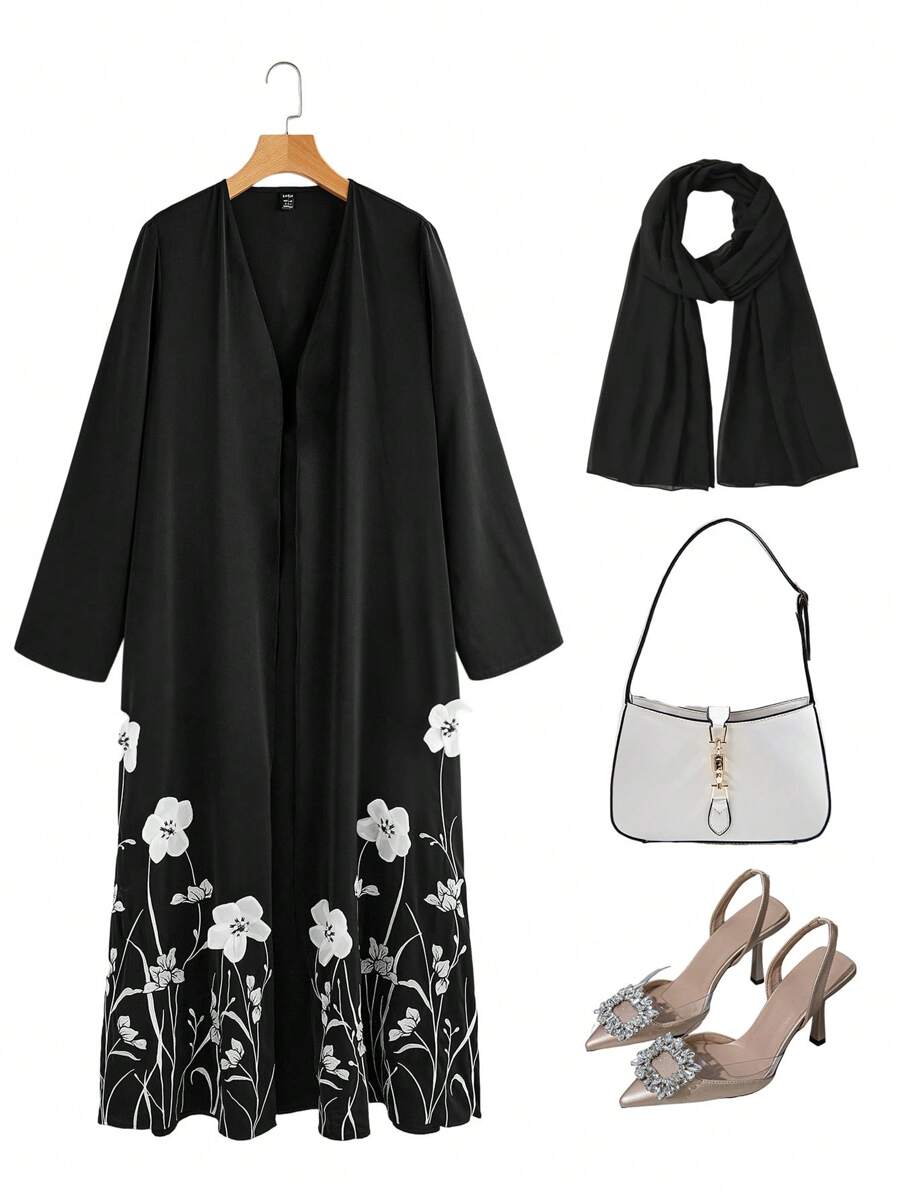 Al Najma Abaya larga bordada con flores para mujeres, bata modesta