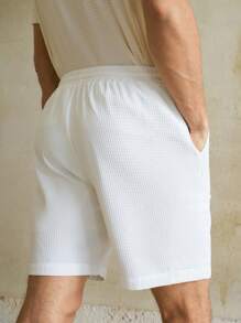 Manfinity VCAY Men's Woven Regular Fit Elastic Waist Straight Casual Shorts, Suitable For Summer