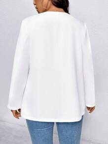 EMERY ROSE Plus Size Plain Long Sleeve Suit, Casual & Fashionable For Everyday Wear Graduation,Back To School,Teacher Outfits For Women Fall Cloth For Women Autumn