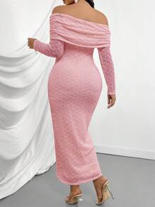 Firerie Plus Size Elegant Office Commute Dress, Versatile For Formal Occasions, Tea Party, Date, Concert, Party, Ins Vintage Style, Romanic Vacation, Halter Neckline, Mesh Sleeve Fitted Mini Dress, Apricot Color - Pink - View 3