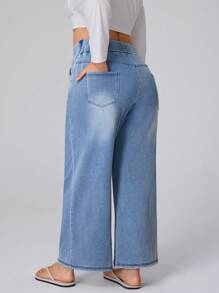 Flexra Plus Size High Stretch Knit Wide Leg Boyfriend Jeans - Baby Blue - View 2