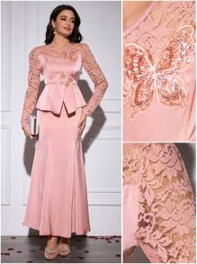 Modelyn 2pcs/Set Women's Romantic Bow Blouse And Fish Tail Skirt Suits, Spring/Summer