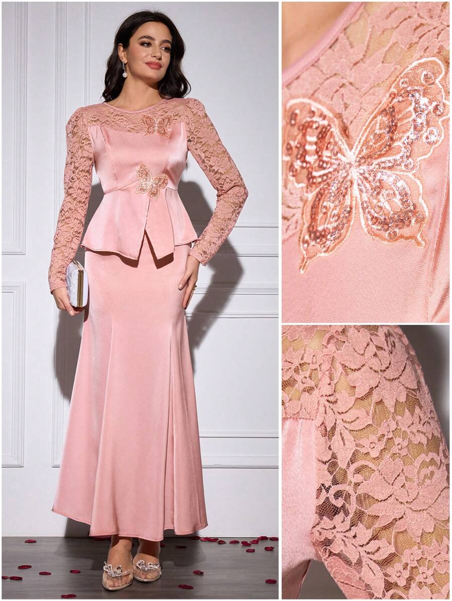 Modelyn 2pcs/Set Women's Romantic Bow Blouse And Fish Tail Skirt Suits, Spring/Summer