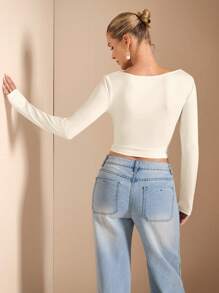 SHEIN BAE 女士性感派对长袖扭纹修身白色 T 恤