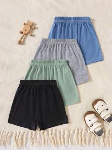 SHEIN Playful Pals 4-Pack Baby Boy Plain Knit Casual Versatile Shorts - Multicolor - View 2