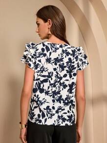 Chiquease 女士双层荷叶边袖休闲印花衬衫 - 彩色 - 查看 2