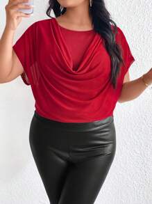 SHEIN Clasi 女士圆领纯色分层网眼背心 - 紅色 - 查看 1