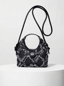 Mini Geometric Pattern Fashionable Handbag - Black - View 1