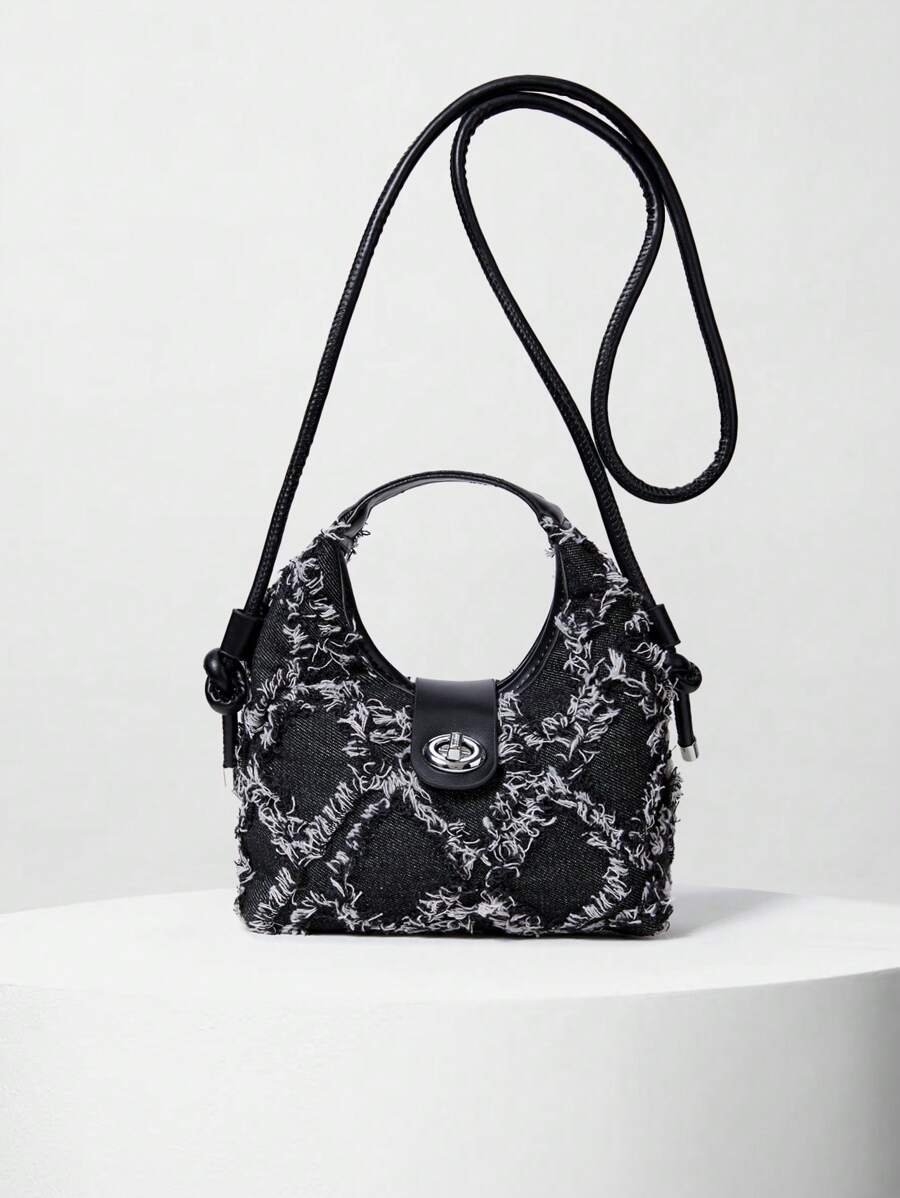 Mini Geometric Pattern Fashionable Handbag - Black - View 1