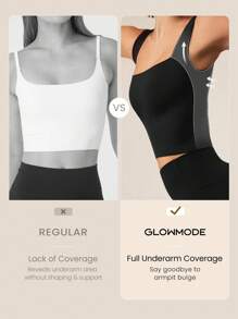 GLOWMODE All-Day Long Second-Skin Ultra Lightweight Seamless A/B/C Cup Full Coverage Underarm Longline Sports Bra Low Impact Yoga Daily Removable Cups Spring Fall Winter - Black - View 4