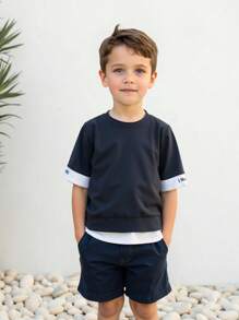 SHEIN Young Boy Casual Letter Print T-Shirt, Summer - Dark Grey - View 3