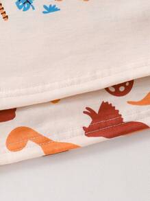 2pcs Toddler Boys Cute Dinosaur Graphic Khaki Short Sleeve T-Shirt