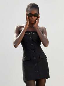 Aveloria Modichic Vestido corto con botones al frente, elegante y minimalista, versátil para trayectos