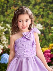 SHEIN 2pcs Set: Woven 3D Floral One Shoulder Top & Form-Fitting Woven Skirt - Purple - View 3