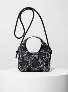 Mini Geometric Pattern Fashionable Handbag - Black - View 3