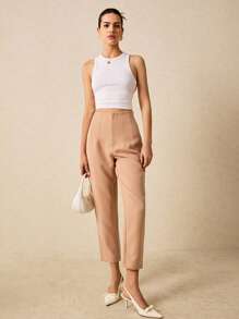 SHEIN Frenchy Pantalones cónicos unicolor de talle alto