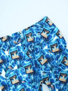 小男孩创意卡通机器人与闪电图案印花短袖连体衣和短裤两件套睡衣套装