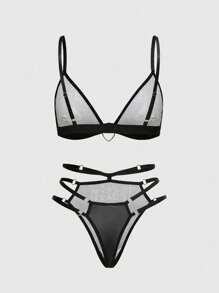 ROMWE Gothic Skeleton Cage Bra & Panty Set - Black - View 2