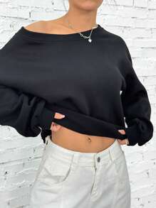 Comfortcana Women Oversized Knot Side Drop Shoulder Casual Sweatshirt