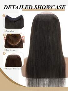 Una pieza de extensiones de cabello natural con clip en forma de V, cabello humano 100% de color negro natural, cabello liso, liviano, transpirable e invisible, adecuado para todo tipo de cabello y uso diario - Natural Black - Ver 5