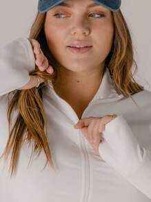 Aralina Curve Leisurewear Zip Front Long Sleeve Top And High Waist Biker Shorts Two Pieces Set - White - View 4