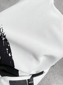 SHEIN 2 件套孕妇装毛刷印花不对称下摆无袖上衣和可调节腰部裤子，休闲