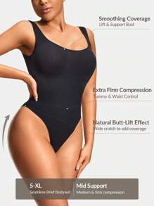 SHAPORA Seamless Low Back Brief Bodysuit Body Shaper Bust& Butt Lifter-Tummy Waist Thigh Control - Black - View 2