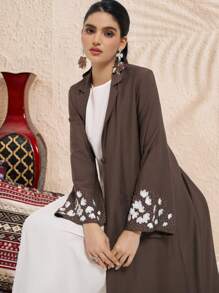 Al Najma Women Floral Print Casual Long Sleeve Front Button Abaya Robe - Army Green - View 3