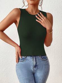 Chiquease Solid Color Criss-Cross Back Wrap Sleeveless Knit Top - Army Green - View 4