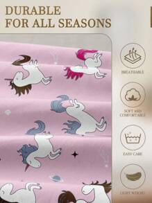 1 pieza Sábana ajustada con estampado de unicornio rosa, protector de colchón, funda de colchón con corazón de San Valentín, suave y transpirable, se ajusta a camas individuales, dobles, queen y king, diseño de bolsillo profundo, textil para el hogar, adecuado para ropa de cama de dormitorio - Rosa - Ver 5