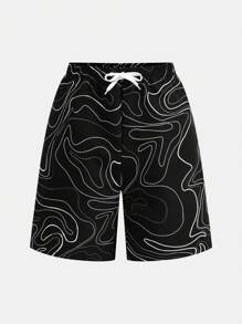 SHEIN Leap Crew 1 Pc Teen Boy's Allover Print Drawstring Waist Swim Trunks Spring Wear Jackets, Spring Back To School