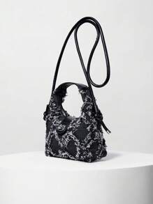 Mini Geometric Pattern Fashionable Handbag - Black - View 2