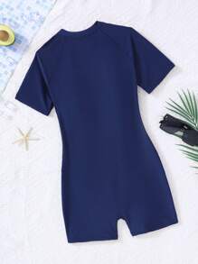 SHEIN Traje de baño de una pieza con bloque de color y cuello halter tejido para niña adolescente