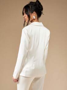 MISSGUIDED Blazer elegante attillato da ufficio, giacca da tailleur da lavoro formale, taglio slim per colloqui, giacca da lavoro corporate con un unico bottone, abito da lavoro, completo da matrimonio, abito da carriera alla moda - Bianco - Visualizzare 2