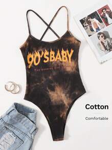 SHEIN EZwear Letter Graphic Tie Dye Slip Bodysuit