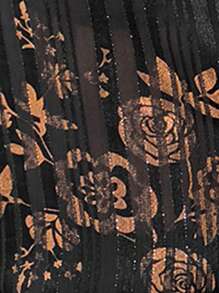 SHEIN Clasi Elegant Women's Short Sleeved Gold Embossed Chiffon Ribbon Tied Shirt, Suitable For Various Occasions - Black and Gold - View 8