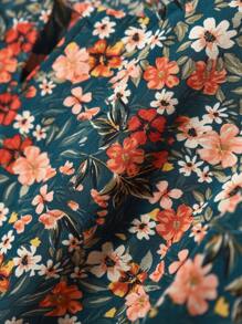 EMERY ROSE Blusa de manga abultada con estampado floral diminuto para vacaciones