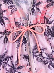 SHEIN 2 件装女婴泳衣套装，可爱草莓印花蝴蝶结装饰连体泳衣和防晒斗篷