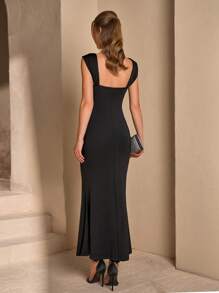 RueChic Women's Elegant Solid Mermaid Hem Maxi Dress - Black - View 2